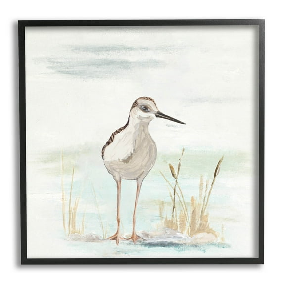 Sandpiper Bird Beach Grass Sprigs Animals & Insects Graphic Art Black Framed Art Print Wall Art