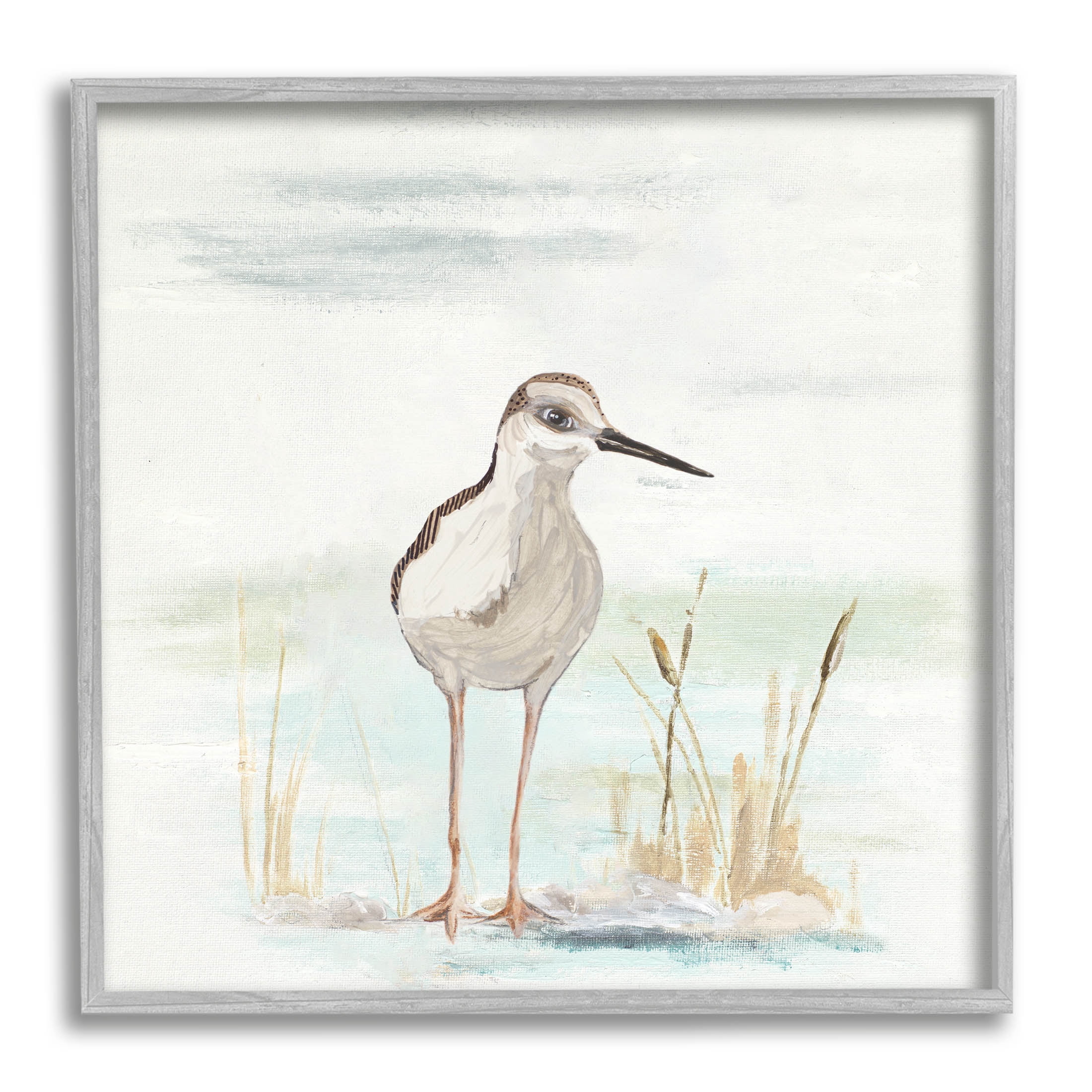 Sandpiper Bird Beach Grass Sprigs Animals & Insects Graphic Art Gray Framed Art Print Wall Art