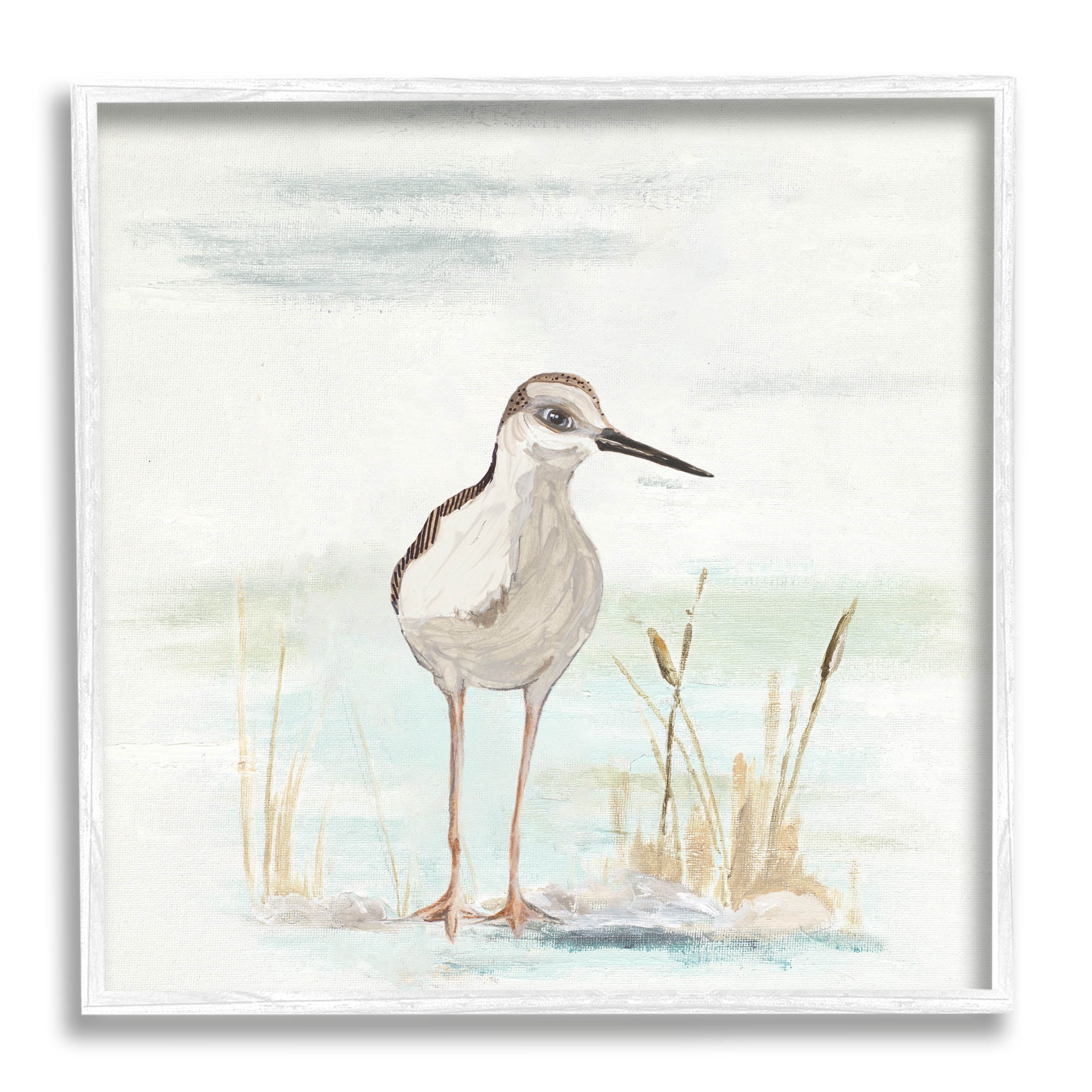 Sandpiper Bird Beach Grass Sprigs Animals & Insects Graphic Art White Framed Art Print Wall Art