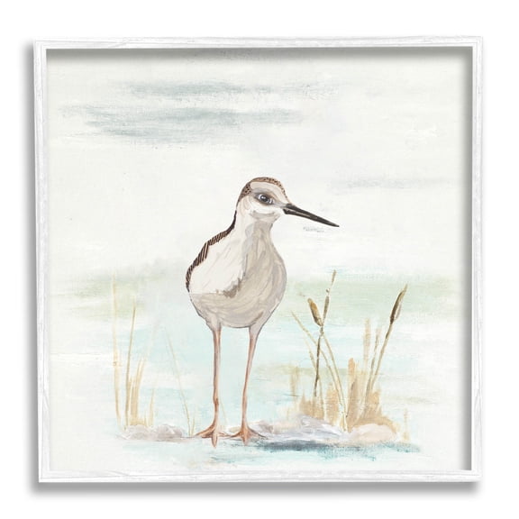Sandpiper Bird Beach Grass Sprigs Animals & Insects Graphic Art White Framed Art Print Wall Art