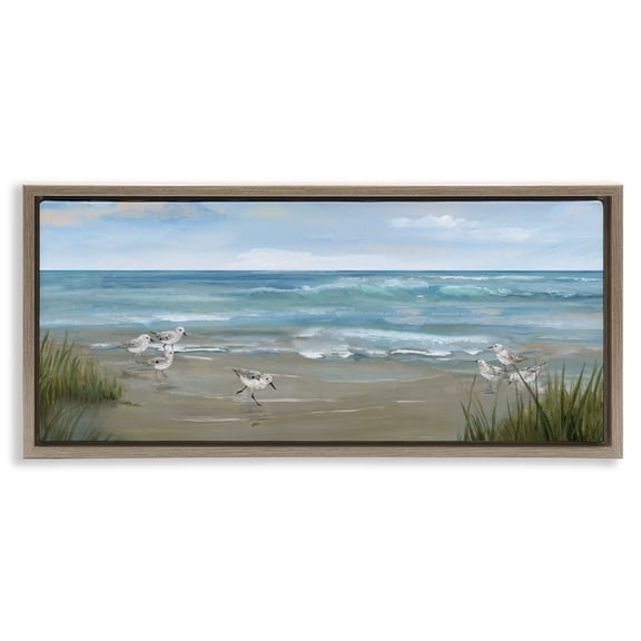 Stupell Industries Sandpiper View on Beach Brown Framed Floater Canvas Wall Art, design by Nan, 14 x 31