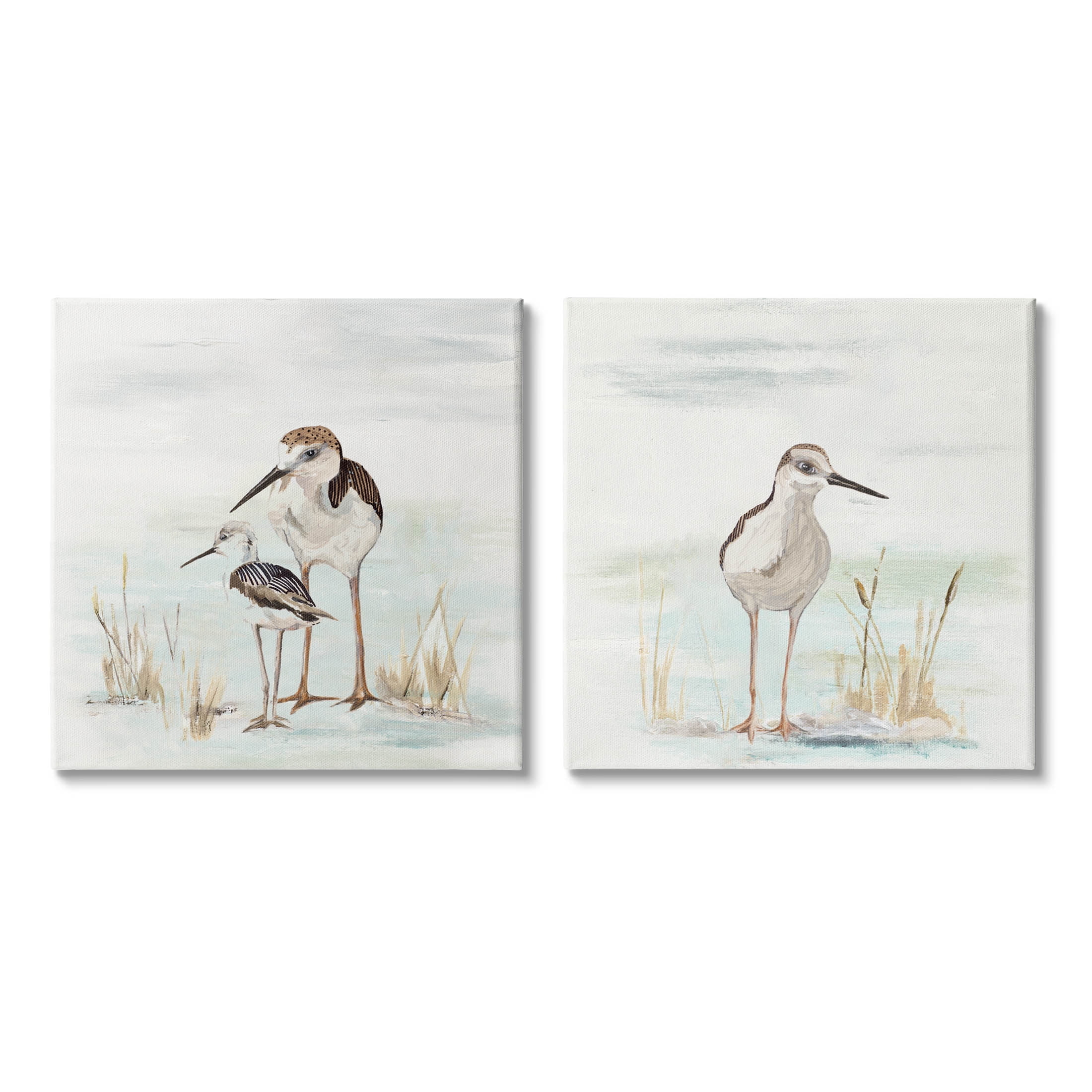 Sandpipers Among Beach Grasses Animals & Insects Graphic Art Gallery Wrapped Canvas Print Wall Art, Set of 2