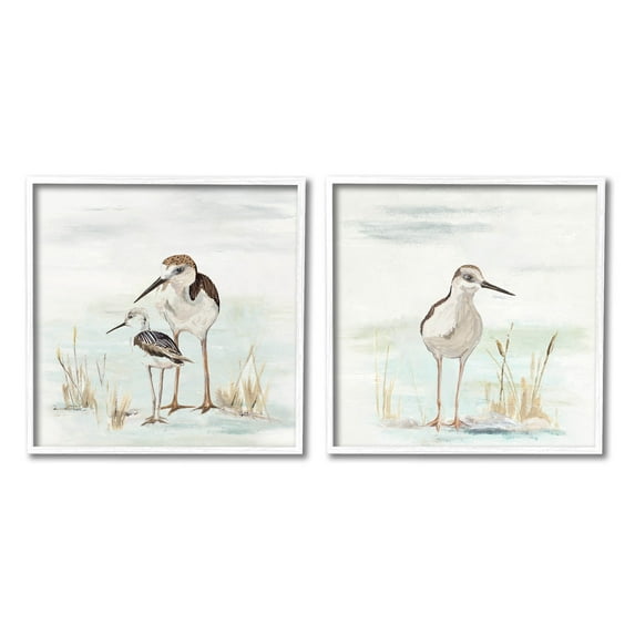 Sandpipers Among Beach Grasses Animals & Insects Graphic Art White Framed Art Print Wall Art, Set of 2
