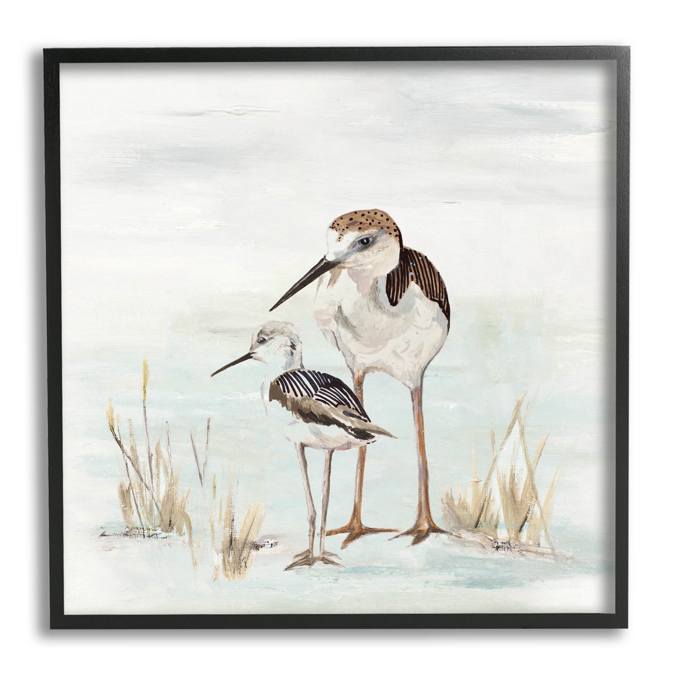 Sandpipers Duo Coastal Beach Bird Animals & Insects Graphic Art Black Framed Art Print Wall Art