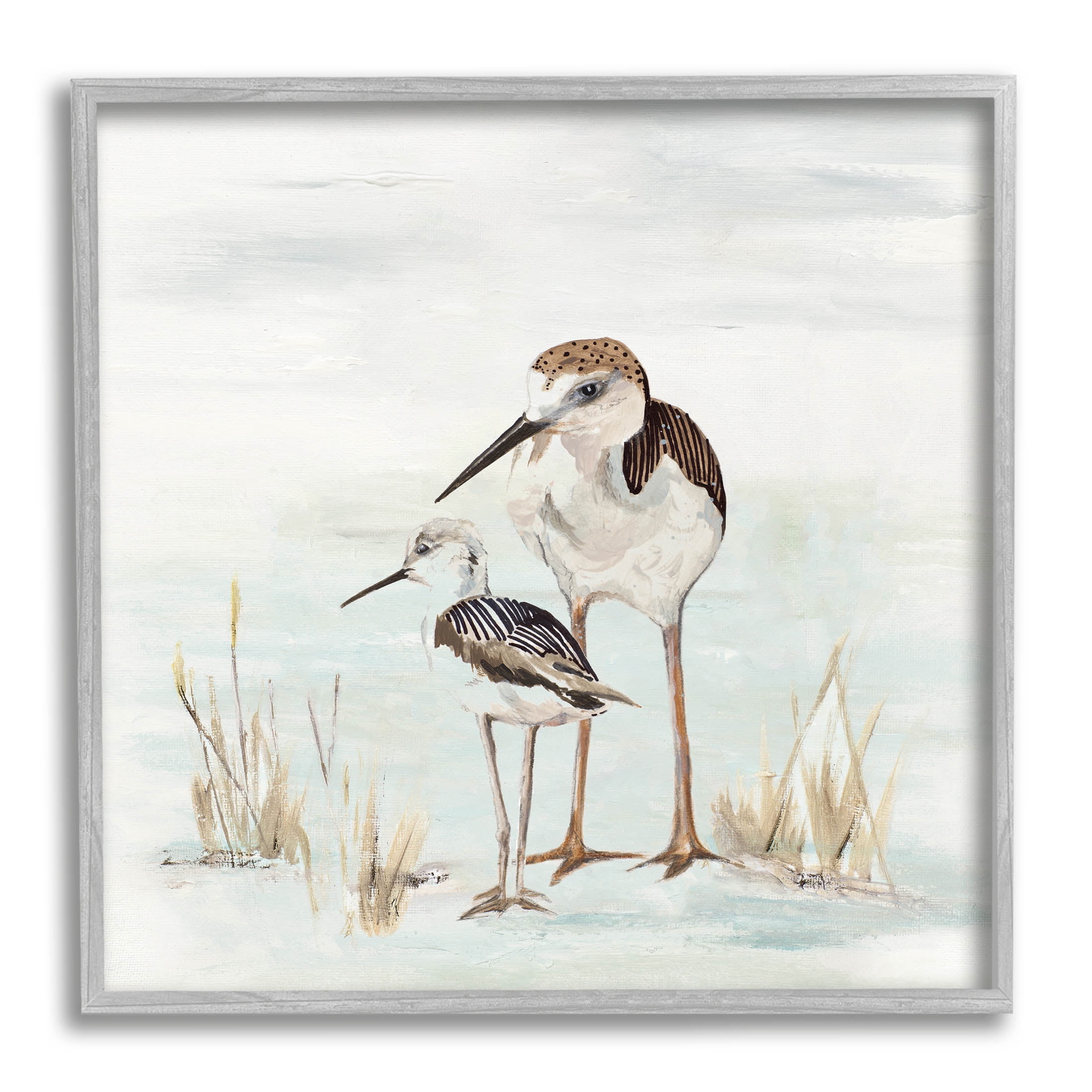 Gray Framed Coastal Sandpipers Duo Canvas Print, 12" x 12"