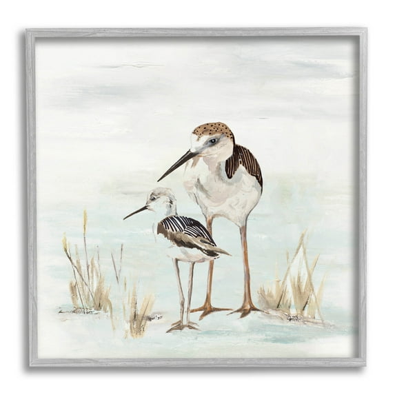 Sandpipers Duo Coastal Beach Bird Animals & Insects Graphic Art Gray Framed Art Print Wall Art
