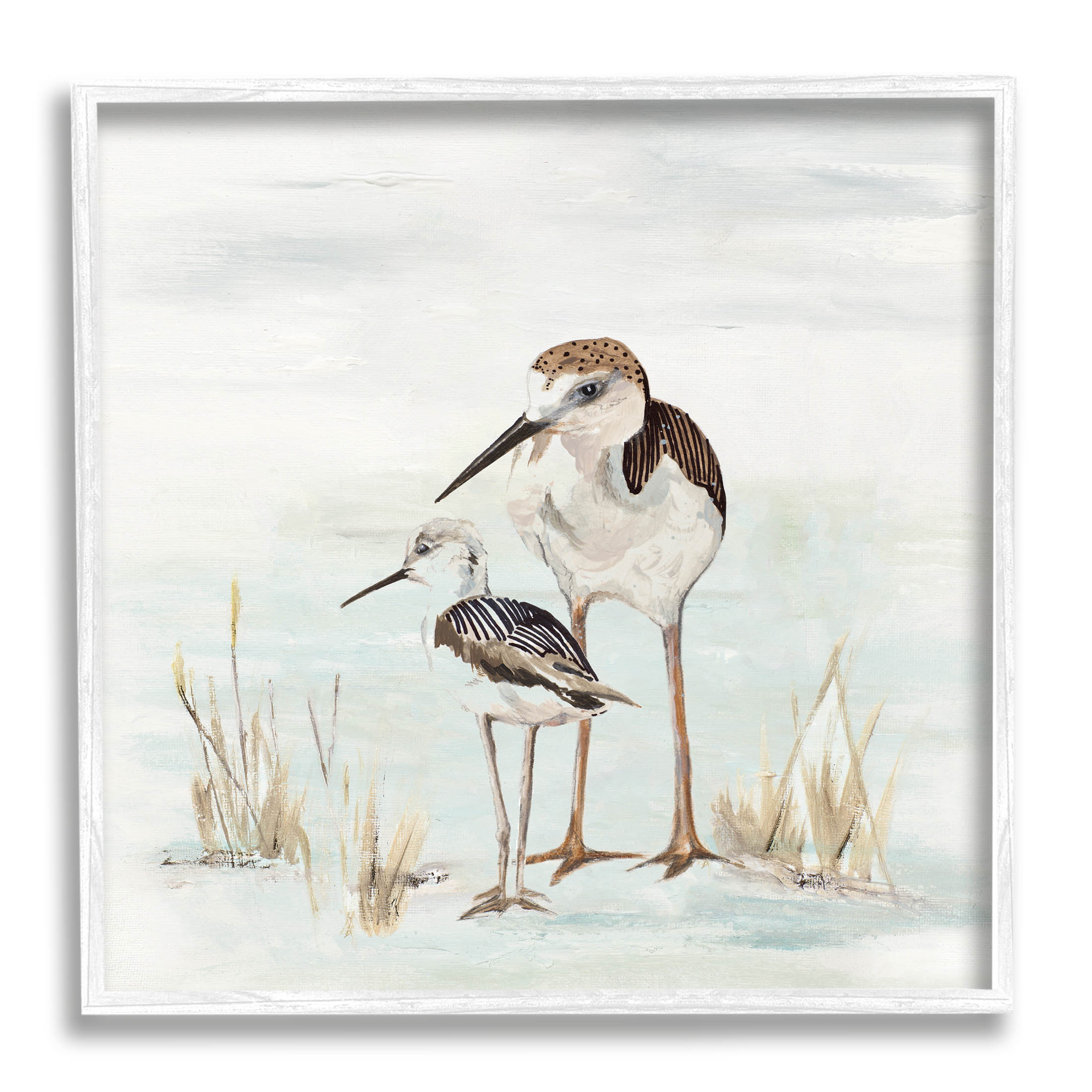 Sandpipers Duo Coastal Beach Bird Animals & Insects Graphic Art White Framed Art Print Wall Art