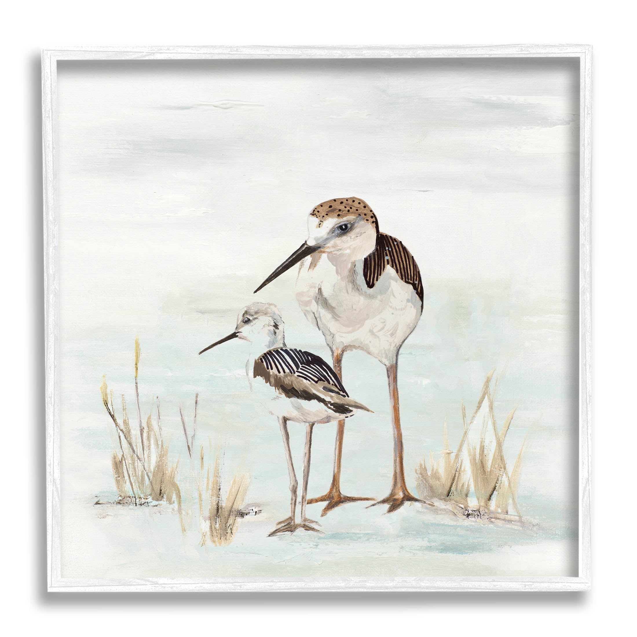 Sandpipers Duo Coastal Beach Bird Animals & Insects Graphic Art White Framed Art Print Wall Art