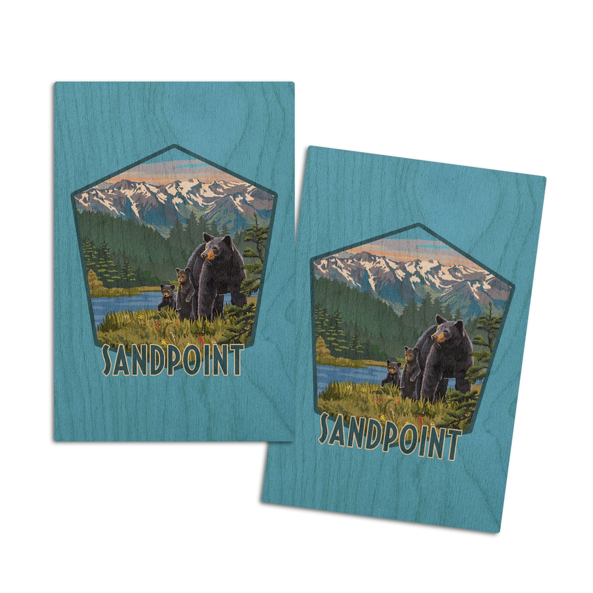 Sandpoint, Idaho, Black Bear with Cubs, Summer Scene, Contour (4x6