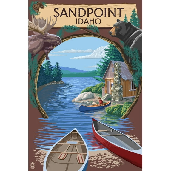Sandpoint, Idaho, Cabin on the Lake Montage (9x12 Wall Art Print, Home Decor)