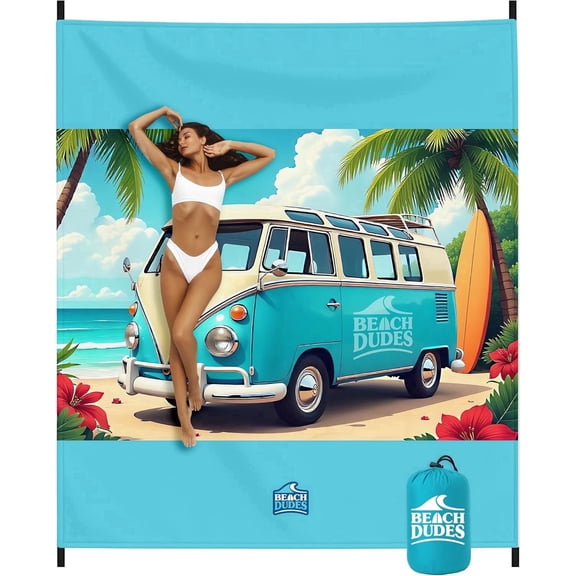 Sandproof Beach Blanket - Oversized 9'x7' XL Mat for Family | Waterproof, Quick-Dry Ripstop Nylon | Lightweight & Compact for Travel, Picnic, Camping w/ 4 Anchor Stakes & Carry Bag