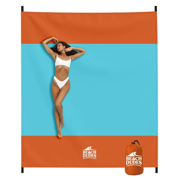 Sandproof Beach Blanket - Oversized 9'x7' XL Mat for Family | Waterproof, Quick-Dry Ripstop Nylon | Lightweight & Compact for Travel, Picnic, Camping w/ 4 Anchor Stakes & Carry Bag