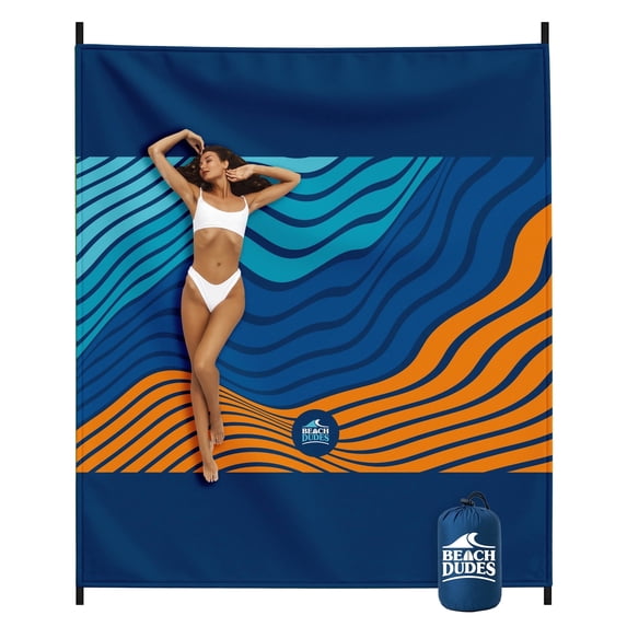 Sandproof Beach Blanket - Oversized 9'x7' XL Mat for Family | Waterproof, Quick-Dry Ripstop Nylon | Lightweight & Compact for Travel, Picnic, Camping w/ 4 Anchor Stakes & Carry Bag