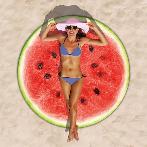 Sandproof Beach Blanket,Waterproof Beach Mat,59x59 Inch Round Fruit Print Picnic Mat,Lightweight Portable Quick Dry,Camping Blanket for Summer Pool Picnic Beach Outdoor Vacation