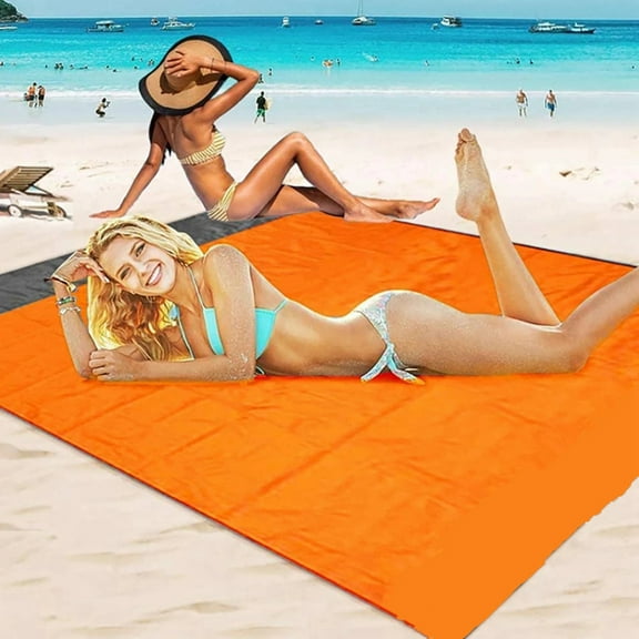 Sandproof Beach BlanketExtra Large Outdoor MatQuick-Drying Polyester Ground Cover for Windy Picnics Family Camping(Orange)