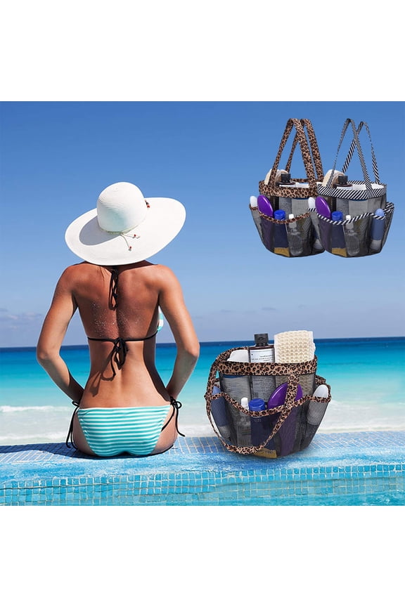 Sandproof Mesh Beach Bag 1PC Large Capacity Tote 7.09x5.51x7.87in, Ripstop Polyester with Pockets for Towels, Toys, Organized Pool & Travel Gear(Black),Ccwuwei