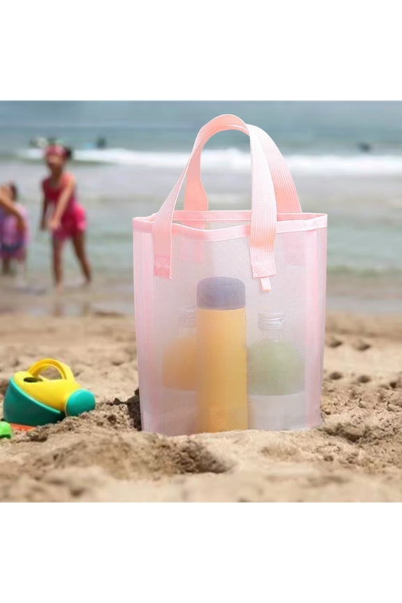Sandproof Mesh Beach Bag Tote | Large Capacity Beach Pool Bag, Lightweight Ripstop Polyester, Gray/Blue, 16x10x24cm | Grocery, Toy, Vacation Storage Organizer