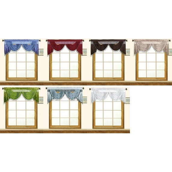 Sandra Beaded Austrian Valance and Swag Combo, Sage Green