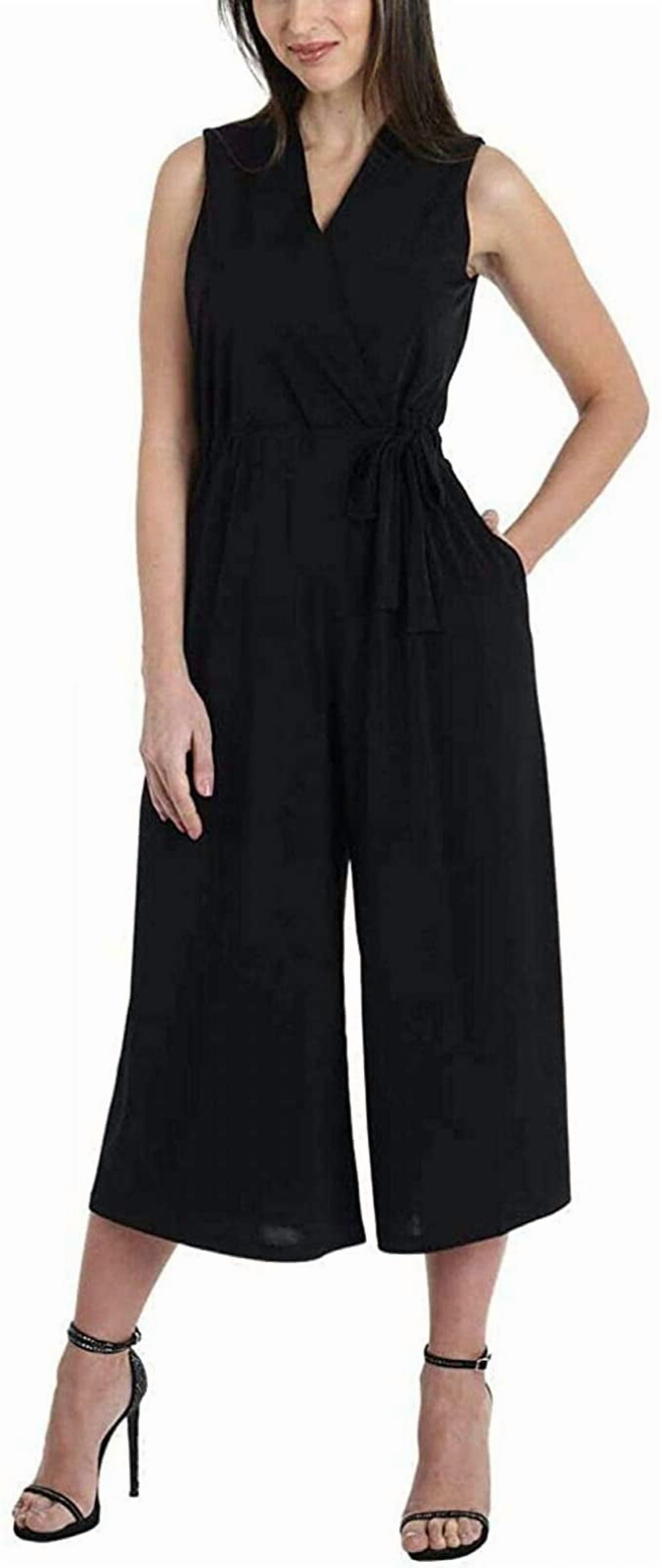 Sandra Darren Women's Belted Crop Jumpsuit with Pockets (Black