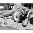 thumbnail image 1 of Sandra Giles 1950's ingenue lies by pool in revealing bikini top 8x10 photo, 1 of 1