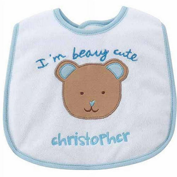 Sandra Magsamen Personalized Baby Bib for Boys, Beary Cute, White