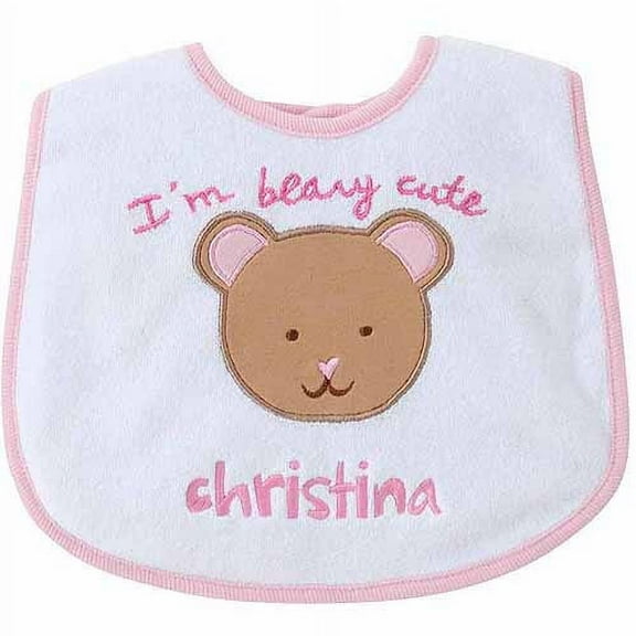Sandra Magsamen Personalized Baby Bib for Girls, Beary Cute, White
