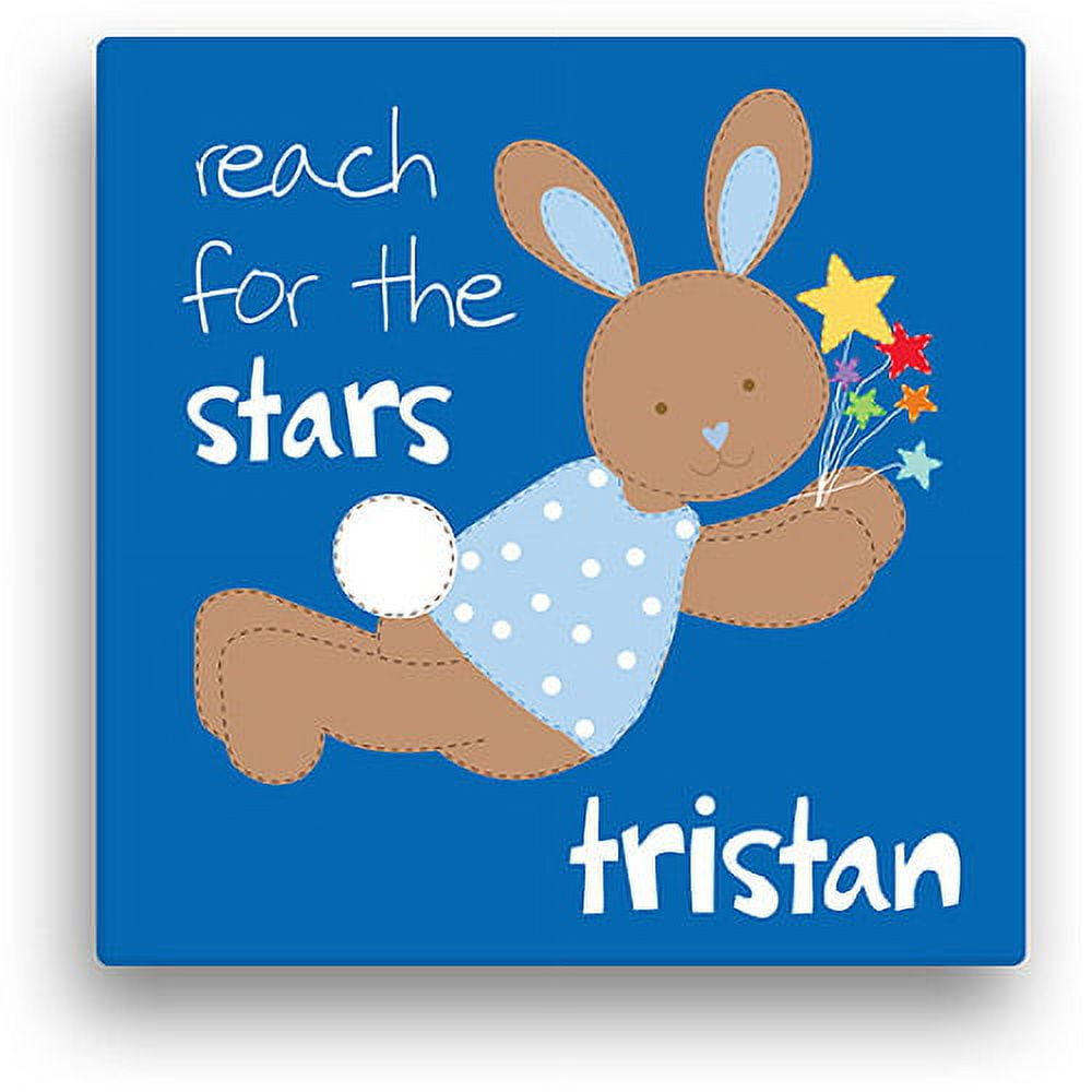 Sandra Magsamen Personalized Bunny Stars Canvas Wall Art, 12" x 12", Blue