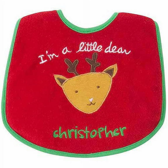 Sandra Magsamen Personalized Christmas Baby Bib, I'm a Little Dear, Red