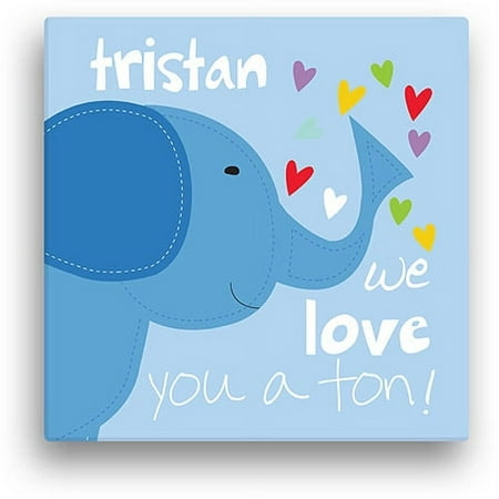 Sandra Magsamen Personalized Elephant Canvas Wall Art, 12" x 12", Blue