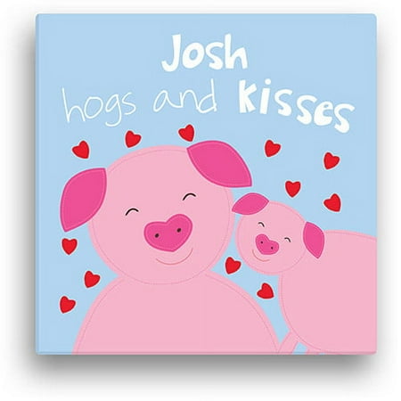 Sandra Magsamen Personalized Hogs And Kisses Canvas Wall Art, 16" x 16", Blue