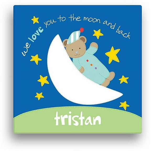 Sandra Magsamen Personalized Moon Bear Canvas Wall Art, 12" x 12", Blue