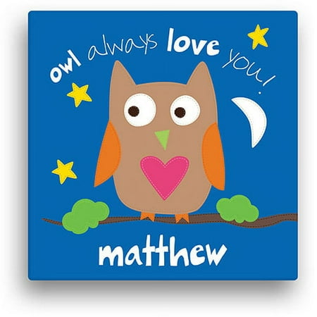 Sandra Magsamen Personalized Owl Canvas Wall Art, 16" x 16", Blue