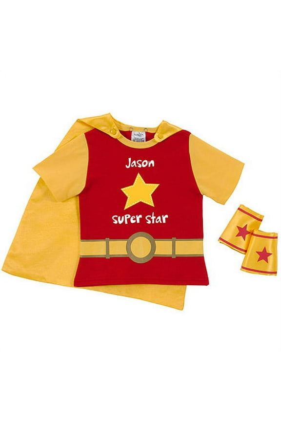 Personalized Toddler Boy Super Star T-Shirt and Cape Combo, Red