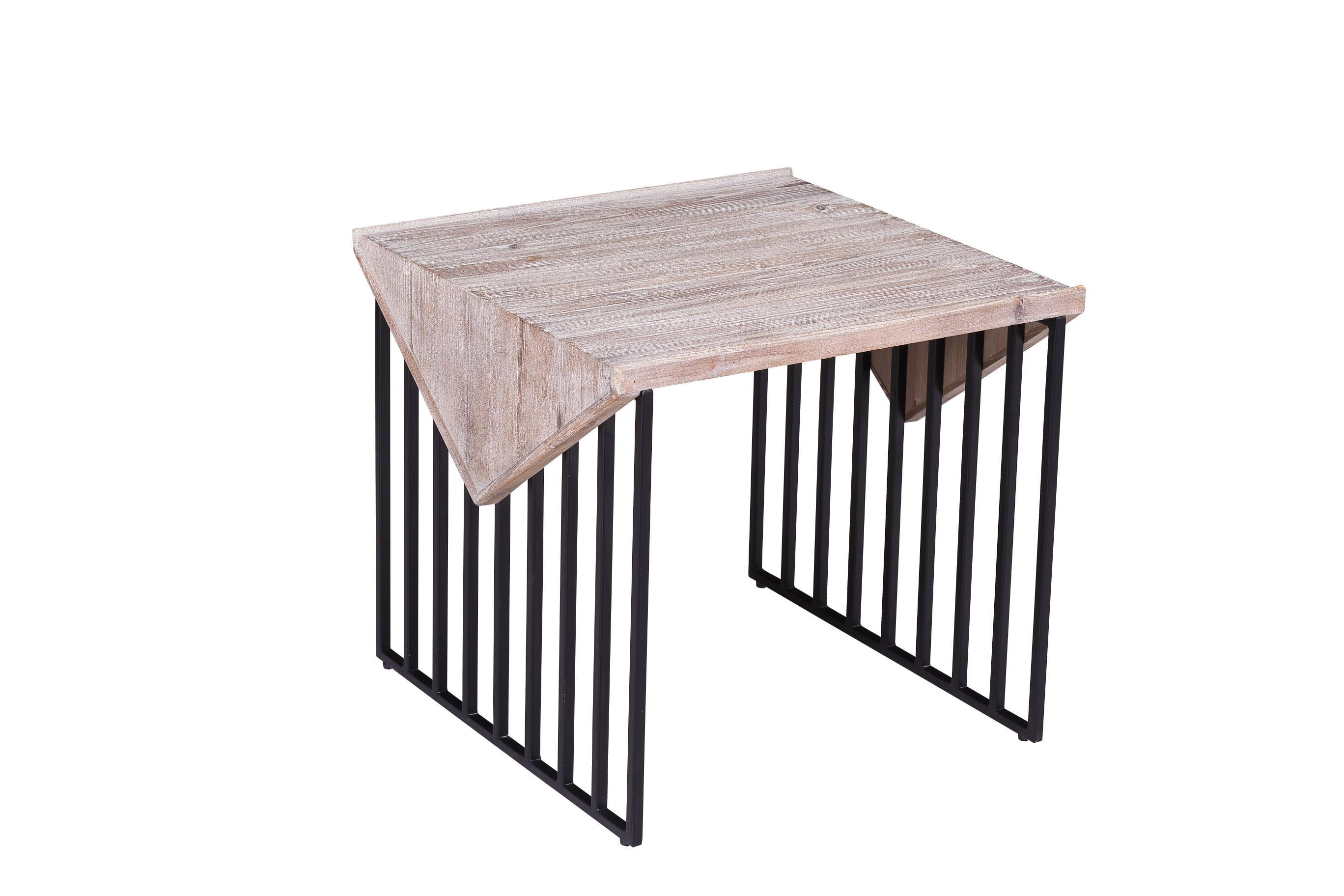 16" Natural Gray Reclaimed Pine Wood Corner Table with Black Metal Base