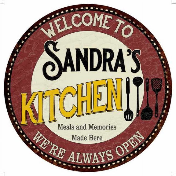 Sandra's Kitchen 14" Round Metal Sign Bar Game Room Wall Decor 100140040018