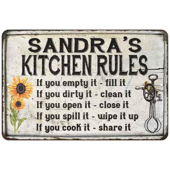 Sandra's Kitchen Rules Chic Sign Vintage Décor 12x18 Metal Sign 112180032019