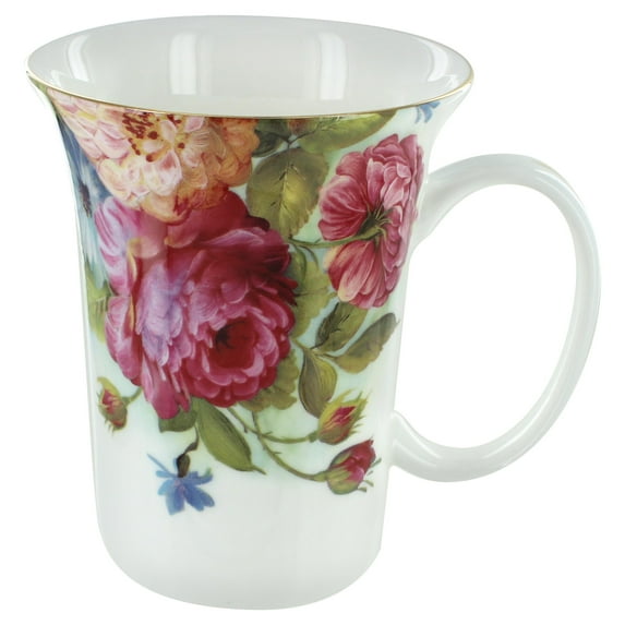 Sandra's Rose Bone China Trumpet Mug - 11oz - Set of 4