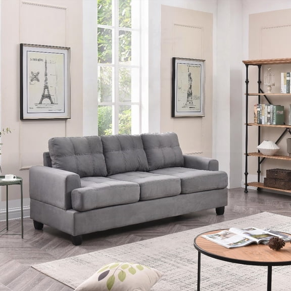 Modern Gray Micro Suede Fabric Sofa 220cm with Removable Parts for Easy Delivery