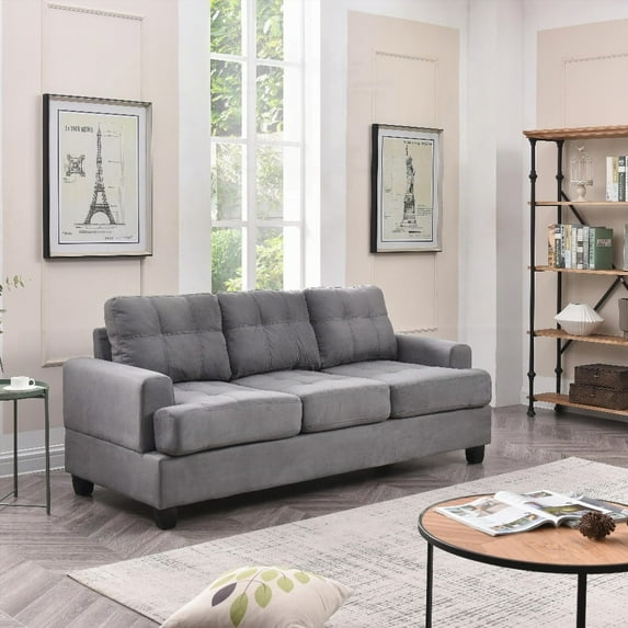 Modern Gray Micro Suede Fabric Sofa 220cm with Removable Parts for Easy Delivery