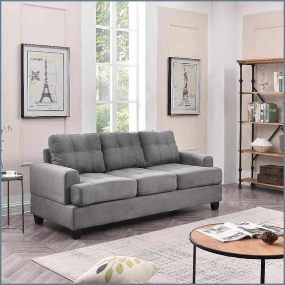 Sandridge Transitional Gray Microfiber Sofa | Easy Delivery for Apartments & Basements | Kiln-Dried Hardwood Frame