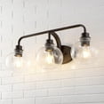 thumbnail image 1 of JONATHAN Y Sandrine 26.25" 3-Light Iron/Seeded Glass Cottage Rustic LED Vanity Light, Oil Rubbed Bronze, 1 of 6