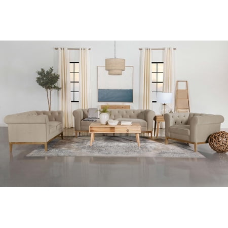 Sandrine 3-piece Button Tufted Tuxedo Arms Living Room Set Camel