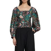 Sandro BLACK Womens Ivea Silk Floral Print Top, US 1/Small