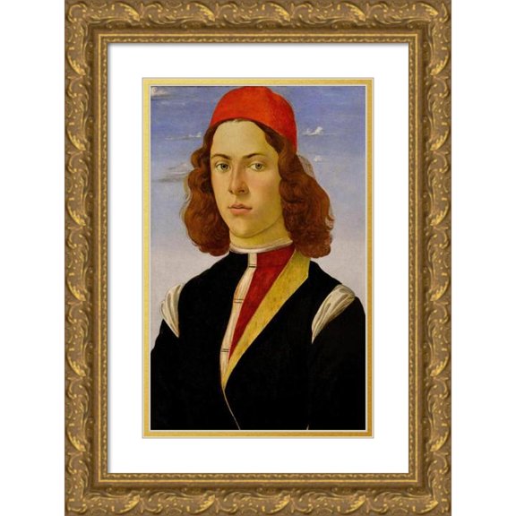 Sandro Botticelli 13x18 Gold Ornate Wood Frame and Double Matted Museum Art Print Titled - Portrait of a Young Man (ca 1480-1485)