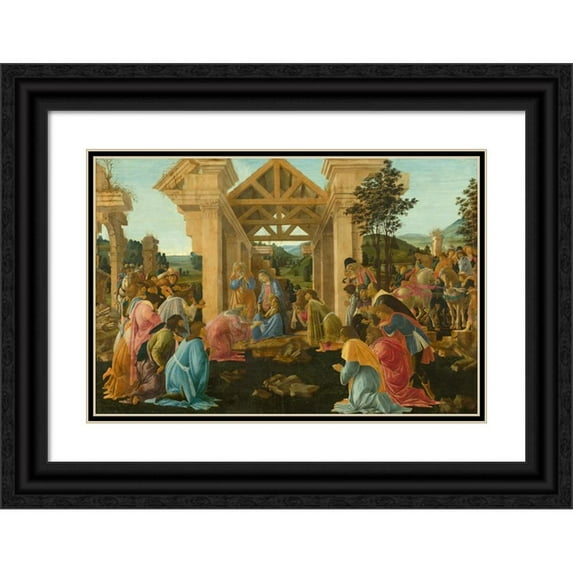 Sandro Botticelli 14x11 Black Ornate Wood Framed Double Matted Museum Art Print Titled: The Adoration of the Magi