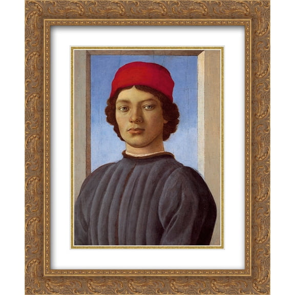 Sandro Botticelli 2x Matted 20x24 Gold Ornate Framed Art Print 'Portrait?of a young man?with red?cap'