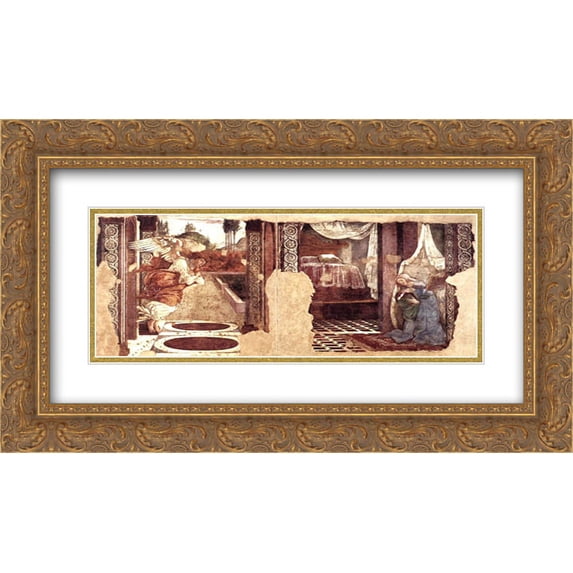 Sandro Botticelli 2x Matted 24x14 Gold Ornate Framed Art Print 'Annunciation'