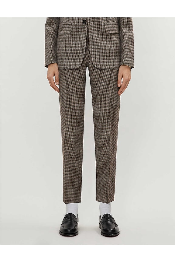 CAMEL Men's Checked Cropped Slim-fit Straight Trousers, US 44