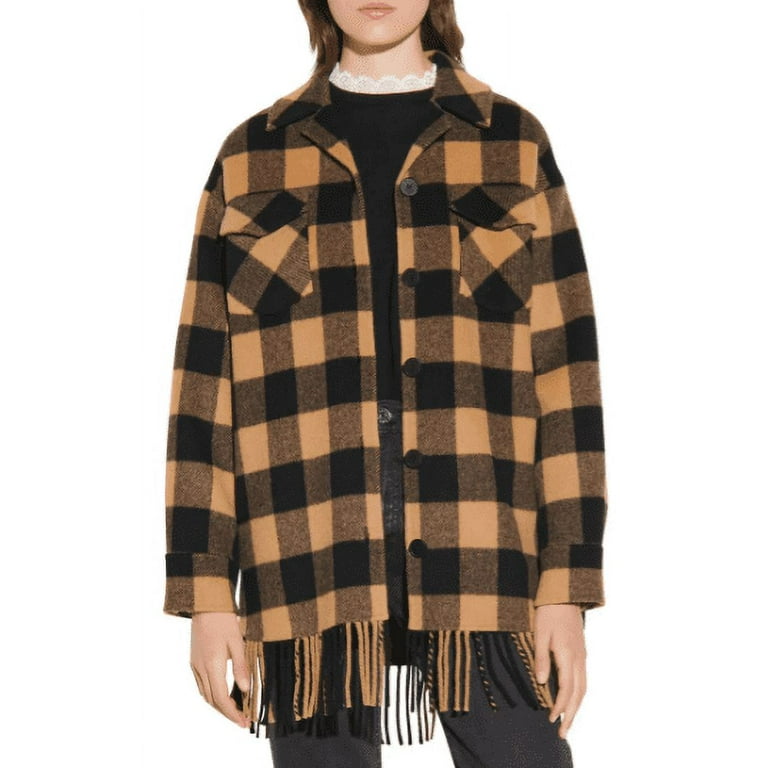 Sandro MULTICOLOR Women's Buffalo Plaid Fringe Hem Wool Sandro MULTICOLOR Women's Buffalo Plaid Fringe Hem Wool