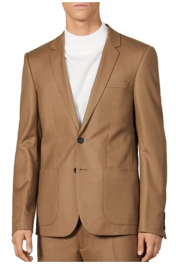 Men's Beige Notch Flannel 120's Slim Fit Suit Jacket, 54